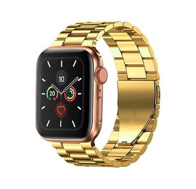 Green Lion Link Stainless Steel Strap for Apple Watch 42/44/45/49mm, Double Button Folding Clasp, Lightweight & Easy to Install, Comfortable to Wear, Waterproof - Gold