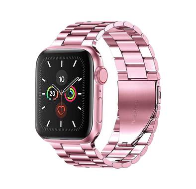 Green Lion Link Stainless Steel Strap for Apple Watch 42/44/45/49mm, Double Button Folding Clasp, Lightweight & Easy to Install, Comfortable to Wear, Waterproof - Rose Gold