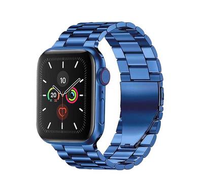Green Lion Link Stainless Steel Strap for Apple Watch 42/44/45/49mm, Double Button Folding Clasp, Lightweight & Easy to Install, Comfortable to Wear, Waterproof - Blue