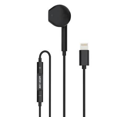 Green Lion Wired Mono Earphone with Lightning Connector, Control Buttons, 1.2m Cable Length, TPE & Copper Material, 14.2mm Speaker Size - Black
