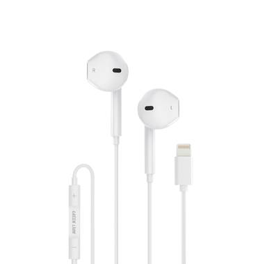 Green Lion Wired Stereo Earphones with Lightning Connector, Stereo Sound, Control Buttons, 1.2m Cable Length, TPE & Copper Wire Material, 14.2mm Speaker Size - White