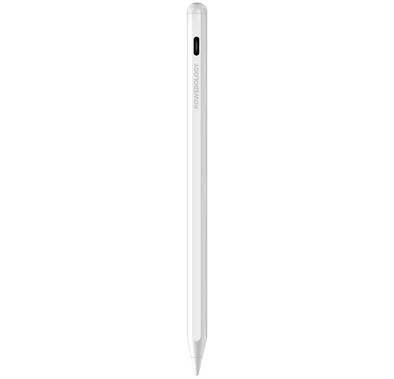 Powerology 1.5mm Tip Smart Pencil for 2018-2022 iPad Models, Built-in Bluetooth Connection, Color LED Indicators, Magnetic Wireless Charging, Tilt Pressure Sensitivity - White