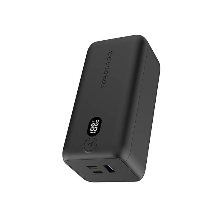 Powerology 20000mAh 65W Onyx Power Bank, Overcharging Protection, USB-A & x2 USB-C Output, LED Display, Fast Charging, Compatible With Laptop  - Black