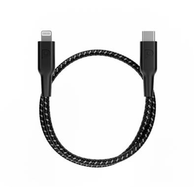 Powerology USB-C to Lightning 30Cm/0.98ft Braided Cable, PD 60W, MFI Certificated, more than 30000 Bends Lifespan - Black