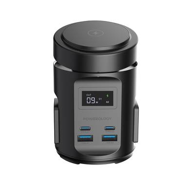 Powerology Magsafe Power Hub with UK Plug, PD 65W, USB-A QC 3.0, Built-in Safeguards, 15W Wireless Charging, 2200W Rated Power - Black