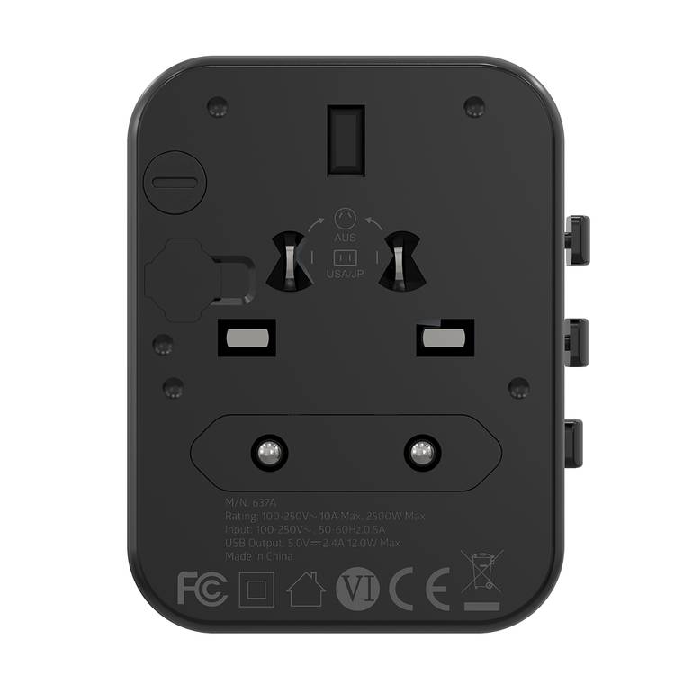 Porodo Dual USB-A Universal Travel Adapter 2.4A, Lightweight & Portable, Travel Friendly, Fast Charging, Dual USB-A, 0–35°C Operating Temperature, Built-in Safeguards - Black