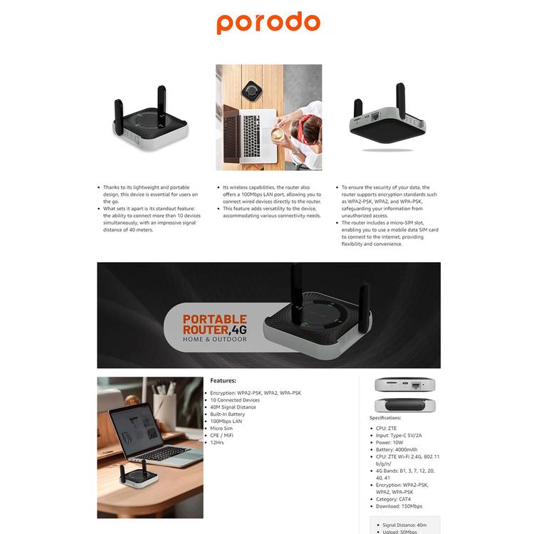 Porodo Home & Outdoor Portable Router in UAE | 10 Devices Connection ...
