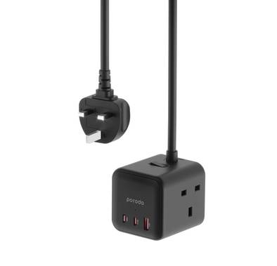 Porodo GaN Power Cube Multi-Port Charger(3 AC 1 USB-A & 2...