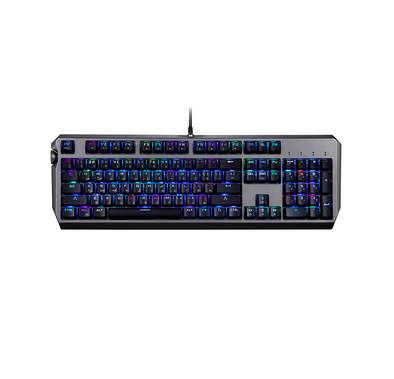 Porodo Gaming Wired Full Keyboard with Red Gateron Switch, Anti-ghosting Keys, Macro Software, English and Arabic Layout, 50 Million Clicks Lifespan, Volume Knob, 104 Pieces Keys - Black