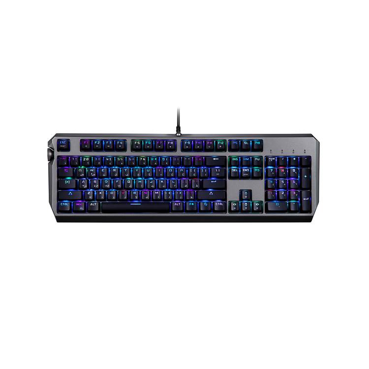 Porodo Gaming Wired Full Keyboard with Red Gateron Switch, Anti-ghosting Keys, Macro Software, English and Arabic Layout, 50 Million Clicks Lifespan, Volume Knob, 104 Pieces Keys - Black