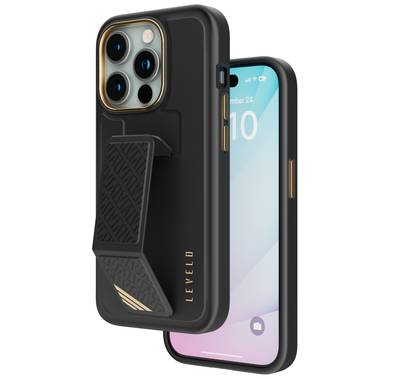 Levelo iPhone 15 Pro for Morphix Cuero Gripstand Case - Black