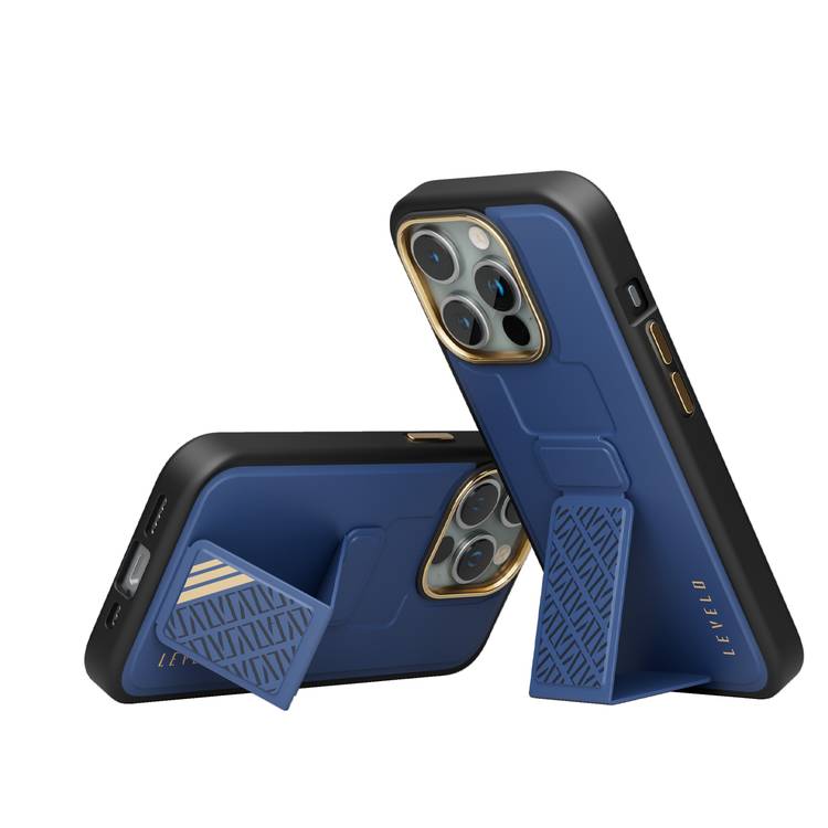 Levelo iPhone 15 Pro for Morphix Cuero Gripstand Case - Blue
