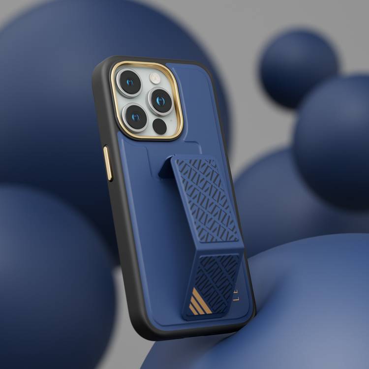 Levelo iPhone 15 Pro for Morphix Cuero Gripstand Case - Blue