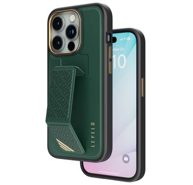 Levelo iPhone 15 Pro for Morphix Cuero Gripstand Case - Green
