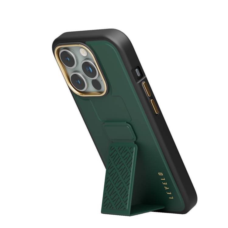 Levelo iPhone 15 Pro for Morphix Cuero Gripstand Case - Green