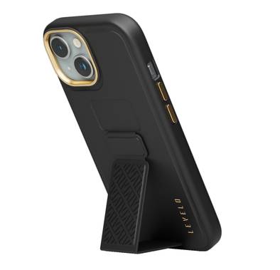 Levelo iPhone 15 Plus for Morphix Cuero Gripstand Case - Black