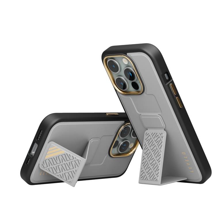 Levelo iPhone 15 Pro For Morphix Cuero Gripstand Case - Grey
