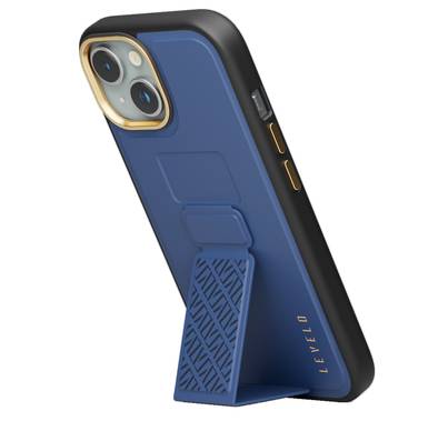 Levelo iPhone 15 Plus for Morphix Cuero Gripstand Case - Blue