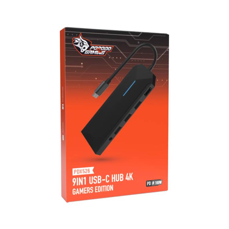 Porodo Gaming 9 in1 USB-C Hub 4K Gamers Edition PD 100W - Black