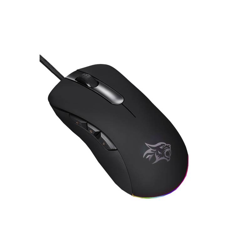 Porodo Gaming Wired Mouse with TTC Switch, 60 Million Clicks Lifespan, 16000 DPI, RGB Light, 400IPS Tracking Speed, USB Plug & Play Connection - Black