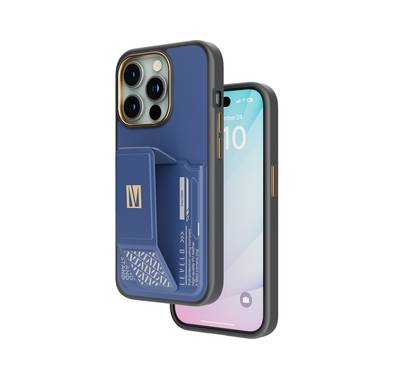 Levelo iPhone 15 Pro For Morphix Gripstand Case With Cardholder - Blue