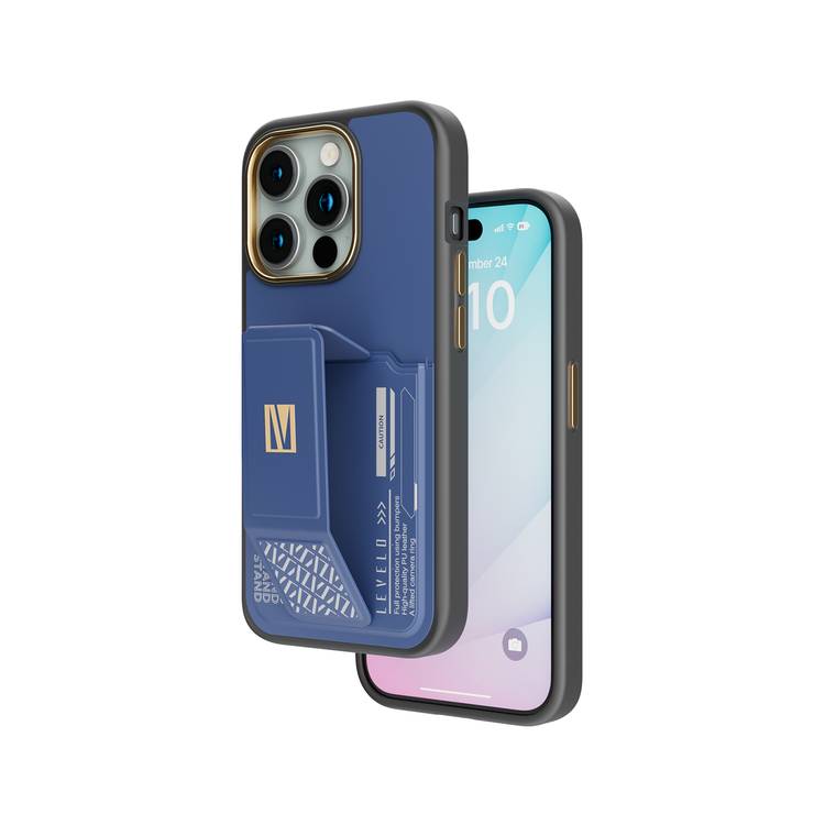Levelo iPhone 15 Pro For Morphix Gripstand Case With Cardholder - Blue