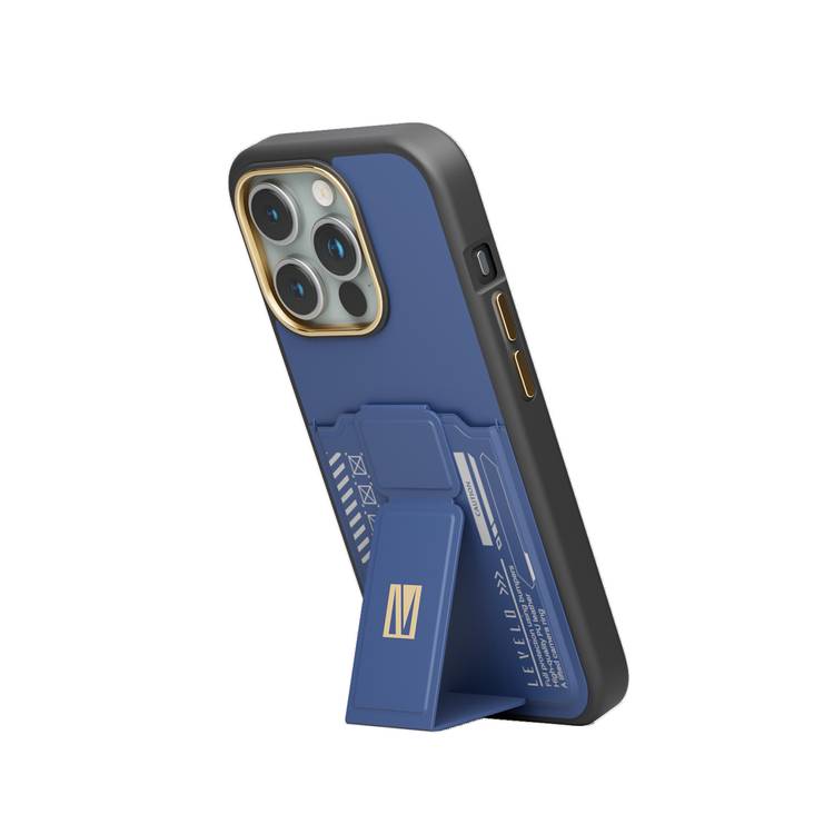 Levelo iPhone 15 Pro For Morphix Gripstand Case With Cardholder - Blue