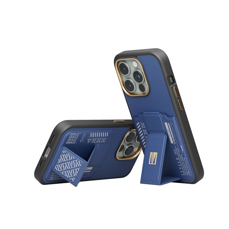 Levelo iPhone 15 Pro For Morphix Gripstand Case With Cardholder - Blue