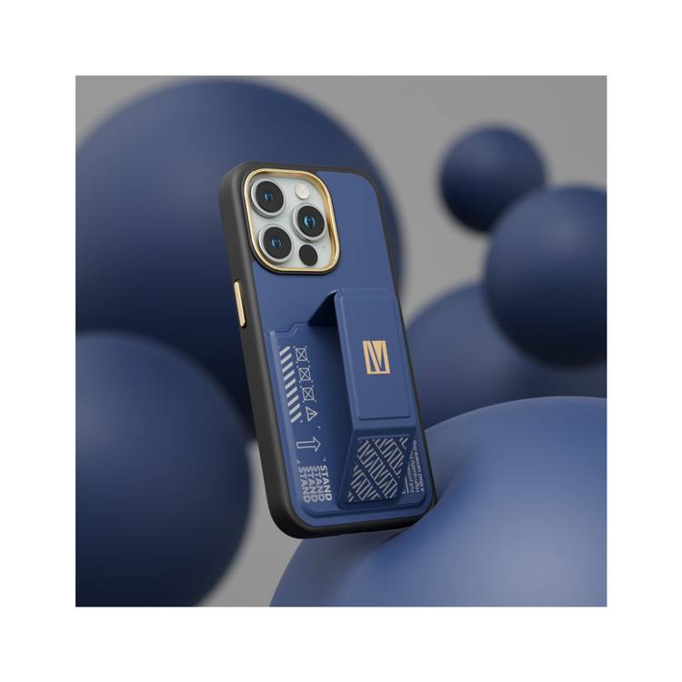 Levelo iPhone 15 Pro For Morphix Gripstand Case With Cardholder - Blue