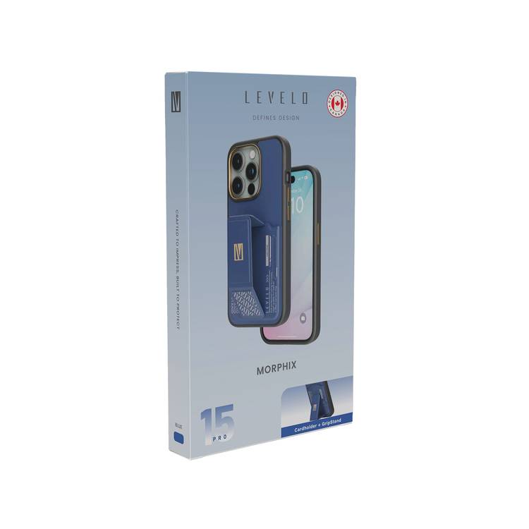 Levelo iPhone 15 Pro For Morphix Gripstand Case With Cardholder - Blue