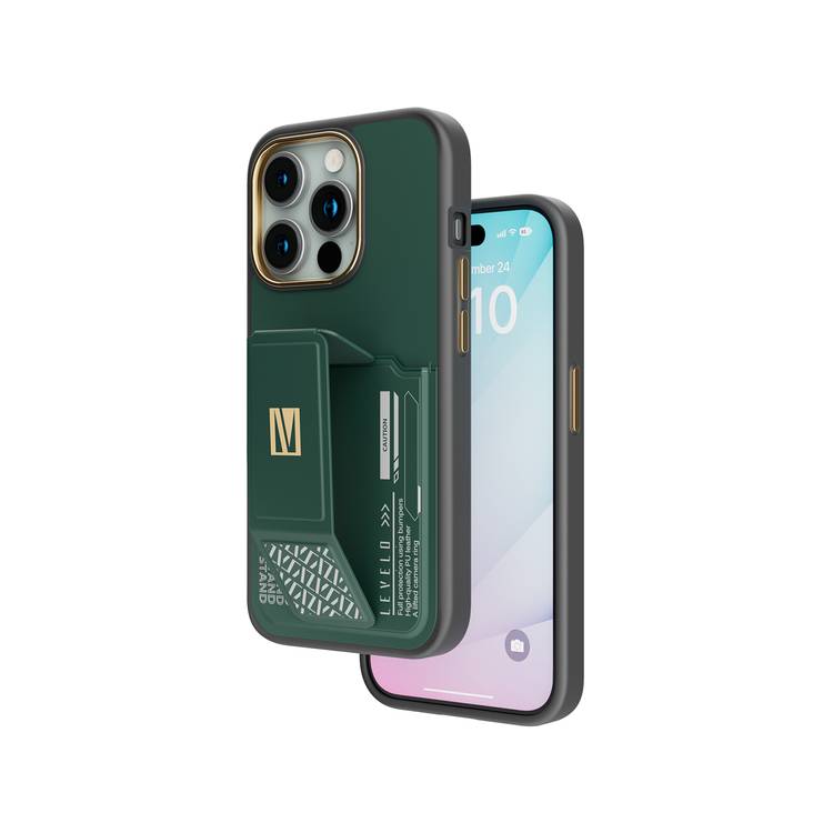 Levelo iPhone 15 Pro Max For Morphix Gripstand Case With Cardholder - Green