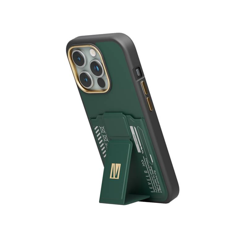 Levelo iPhone 15 Pro Max For Morphix Gripstand Case With Cardholder - Green