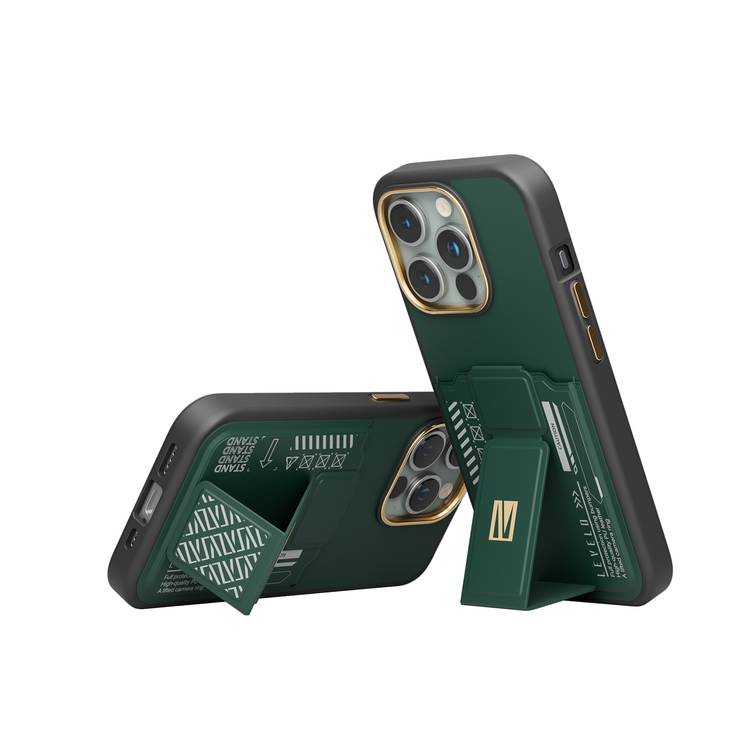 Levelo iPhone 15 Pro Max For Morphix Gripstand Case With Cardholder - Green
