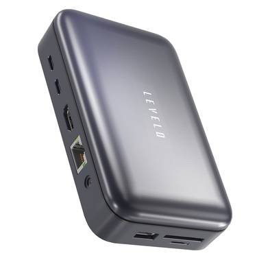 Levelo Versaport 10 in 1 Storage Docking Station, Compact Design, Variety of Connectors, Mic/Audio 2-in-1 port, 100W Power Delivery, 4K@60Hz HDMI - Gray