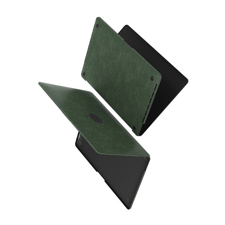 Levelo Gevena Leather Macbook Pro Cover 15" with Silicone Bottom Base, Non-Slip Surface, Ultra-Thin, Secure & Lightweight - Dark Green