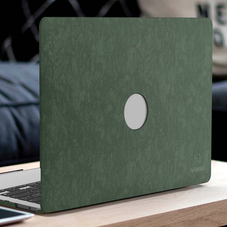 Levelo Gevena Leather Macbook Pro Cover 15" with Silicone Bottom Base, Non-Slip Surface, Ultra-Thin, Secure & Lightweight - Dark Green