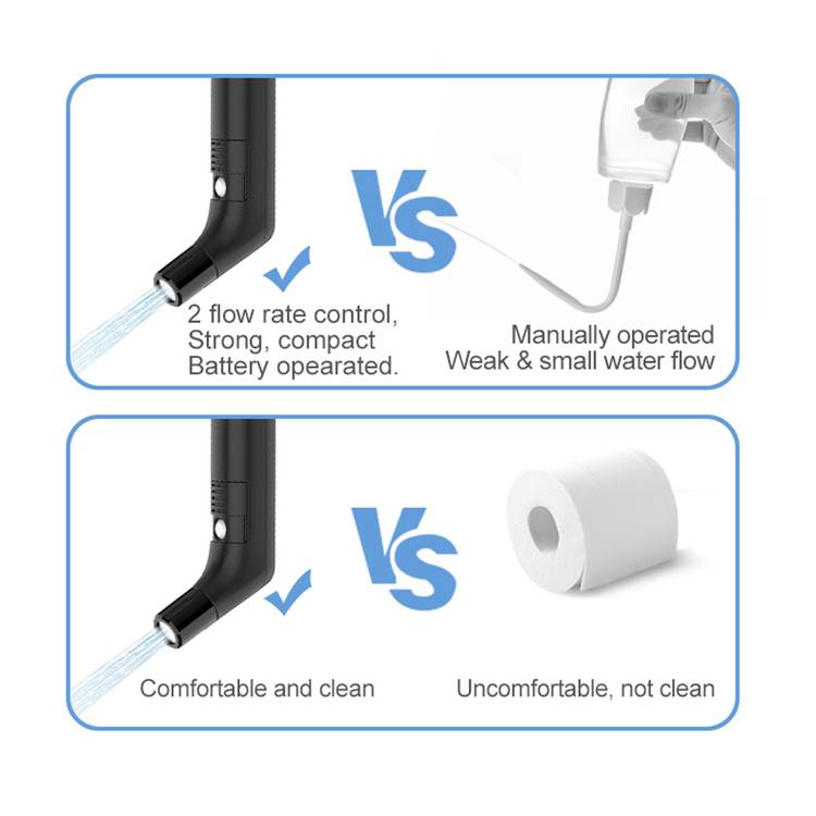Green Lion Compact Bidet Sprayer for Travel with 800mAh Battery Capacity, Type-C Charging Port, 2-3 Hours Charging Time, 30 Minutes Working Time, 1.2m Hose Length - Black