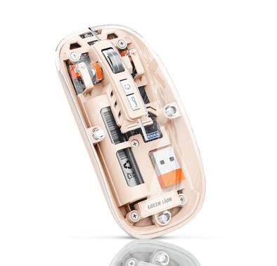Green Lion Transparent Wireless Mouse 2 with 5 Keys, Connects to Up to 3 Devices Simultaneously, 500mAh Rechargeable Battery, 10m Distance Range, Plug & Play - Pink