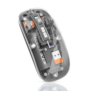 Green Lion Transparent Wireless Mouse 2 with 5 Keys, Connects to Up to 3 Devices Simultaneously, 500mAh Rechargeable Battery, 10m Distance Range, Plug & Play - Gray