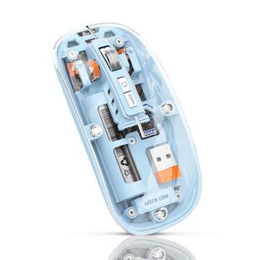 Green Lion Transparent Wireless Mouse 2 with 5 Keys, Connects to Up to 3 Devices Simultaneously, 500mAh Rechargeable Battery, 10m Distance Range, Plug & Play - Blue