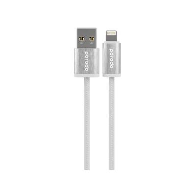Porodo Woven Braided USB-A to Lightning Cable with Aluminum Alloy & Woven Material, 1.2m Cable Length, Data & Fast Charge Transmission - White