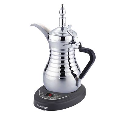 LePresso Arabic Coffee & Tea Dallah with 750mL Capacity, 800W Rated Power, Stainless Steel, Over-Heat Protection, Keep Warm Feature - Silver