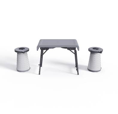 Porodo Camping Foldable Desk and LED (White/Yellow) Stool Set - Grey