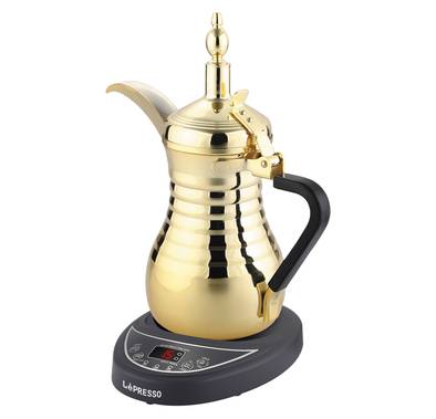 LePresso Arabic Coffee & Tea Dallah with 750mL Capacity, 800W Rated Power, Stainless Steel, Over-Heat Protection, Keep Warm Feature - Gold