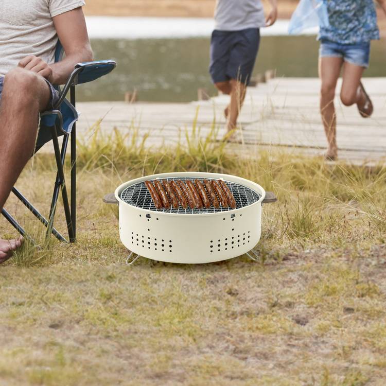 Porodo Lifestyle Camping Mini Outdoor Round BBQ/Charcoal Grill - Light Brown