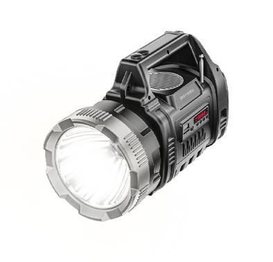 Porodo LifeStyle Outdoor 3-in-1 Adventure Flashlight and Speaker with FM Radio and Bluetooth Speaker, 10W LED, 5W COB, 1000+300 Lumens Brightness,  8000mAh Li-Ion Battery - Black