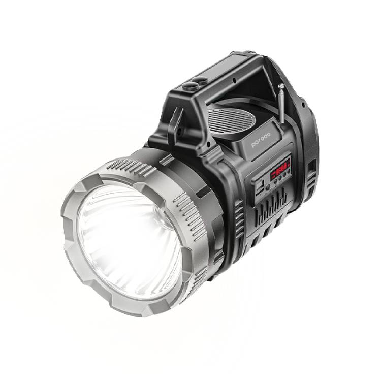 Porodo LifeStyle Outdoor 3-in-1 Adventure Flashlight and Speaker with FM Radio and Bluetooth Speaker, 10W LED, 5W COB, 1000+300 Lumens Brightness,  8000mAh Li-Ion Battery - Black