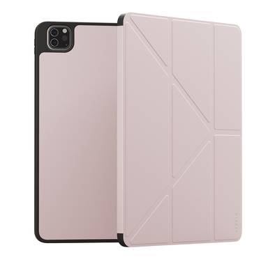 Levelo Elegante Hybrid Leather Case for iPad Pro 11" (4th to 6th Generation), Accurate Cut-Outs, Easy Snap-On, Vertical Orientation & Horizontal Positioning, Shock Absorbent Bumper Case, 360° Protection - Pink