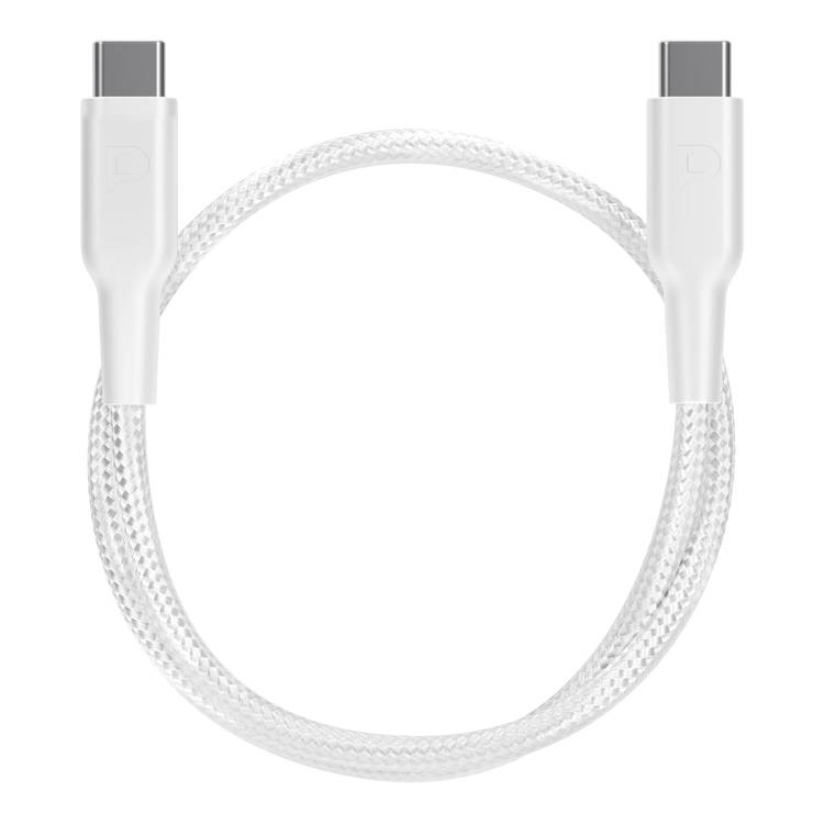 Powerology Braided USB-C to USB-C Data & Fast Charge 30cm/0.98ft Cable, PD 60W, More Than 30000 Bends Life Span- White
