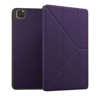 Levelo Elegante Hybrid Leather Case for iPad Pro 11" (4th to 6th Generation), Accurate Cut-Outs, Easy Snap-On, Vertical Orientation & Horizontal Positioning, Shock Absorbent Bumper Case, 360° Protection - Purple
